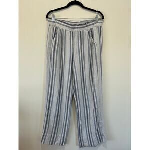 Jolt linen blend striped pants size L wide leg elastic waist relaxed beachy